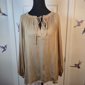 Ann Taylor Satin Tie-Neck Peasant Blouse Size M